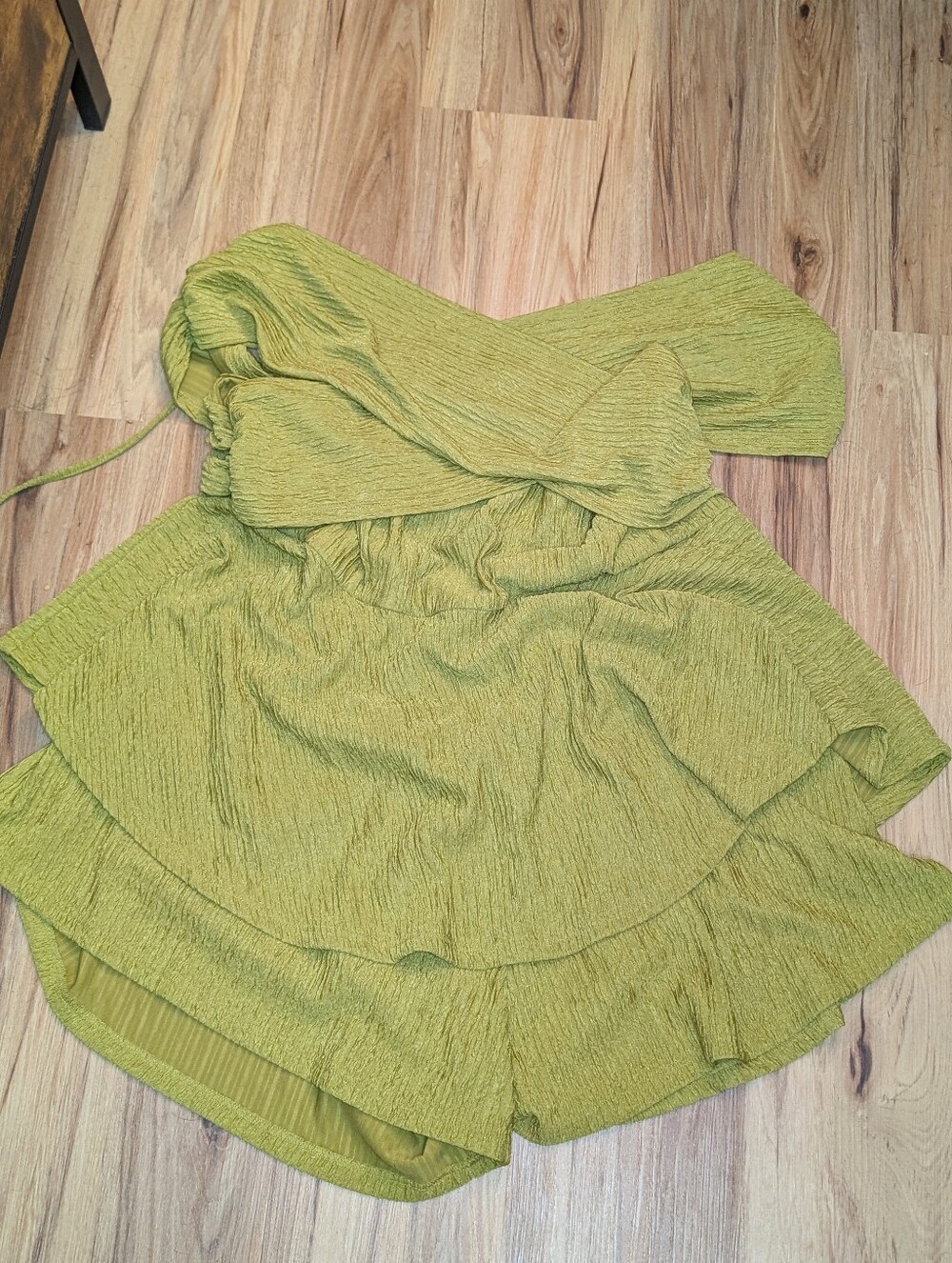 Shein Curve Green Textured Off Shoulder Ruffle Romper Cottagecore Boho